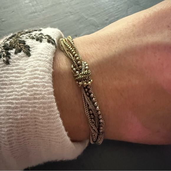 925 Sterling Silver Two Tone Multi Strand Bracelet - Picture 2 of 8